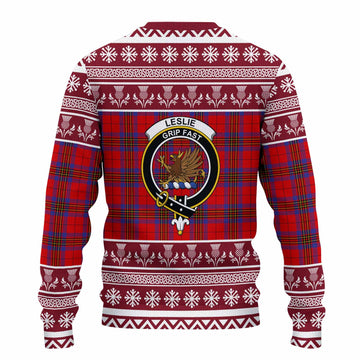 Leslie Clan Tartan Christmas Ugly Sweater with Family Crest