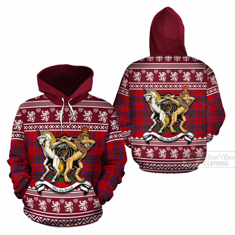Leslie Clan Tartan Crest Christmas Cotton Hoodie Coat of Arms Funny Style - Tartan Vibes Clothing