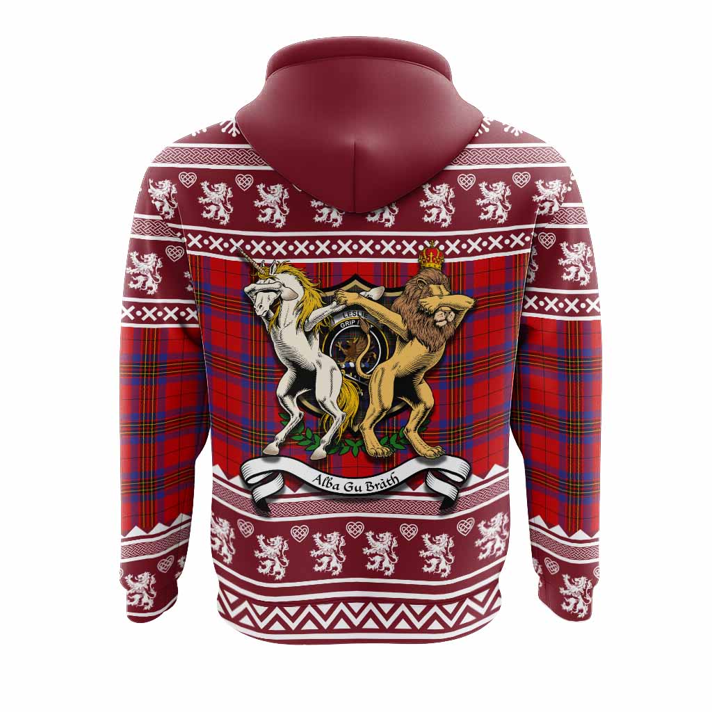 Leslie Clan Tartan Crest Christmas Hoodie Coat of Arms Funny Style - Tartan Vibes Clothing