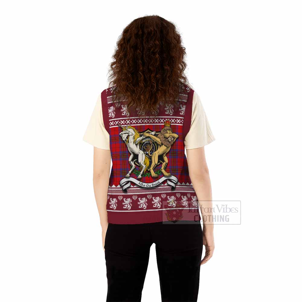 Leslie Clan Tartan Crest Christmas Knitted V-Neck Vest Coat of Arms Funny Style - Tartan Vibes Clothing