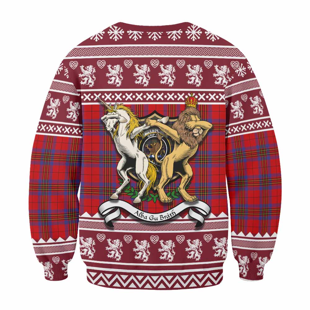Leslie Clan Tartan Crest Christmas Sweatshirt Coat of Arms Funny Style - Tartan Vibes Clothing