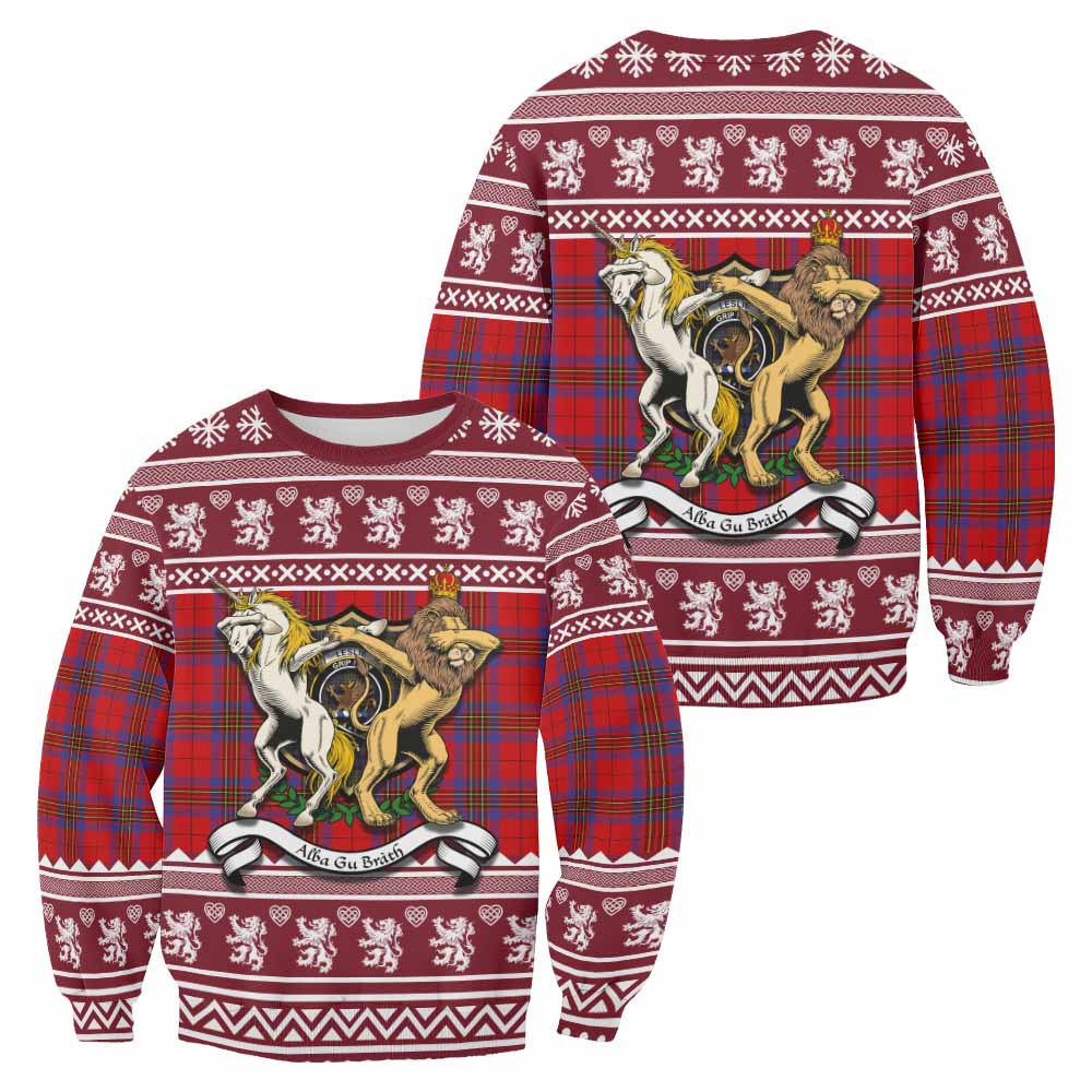 Leslie Clan Tartan Crest Christmas Sweatshirt Coat of Arms Funny Style - Tartan Vibes Clothing