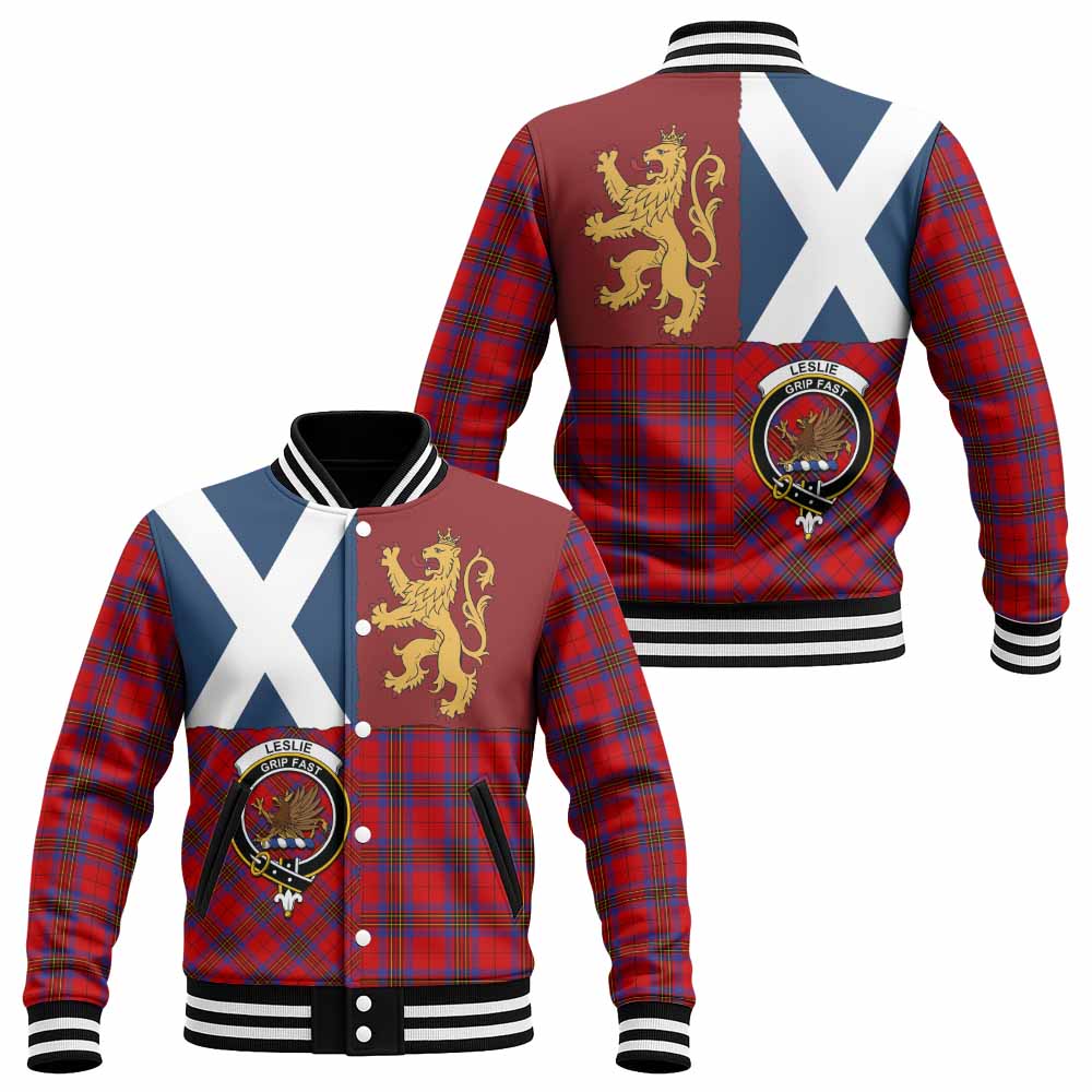 Leslie Crest Tartan Baseball Jacket with Lion Rampant Saltire Style