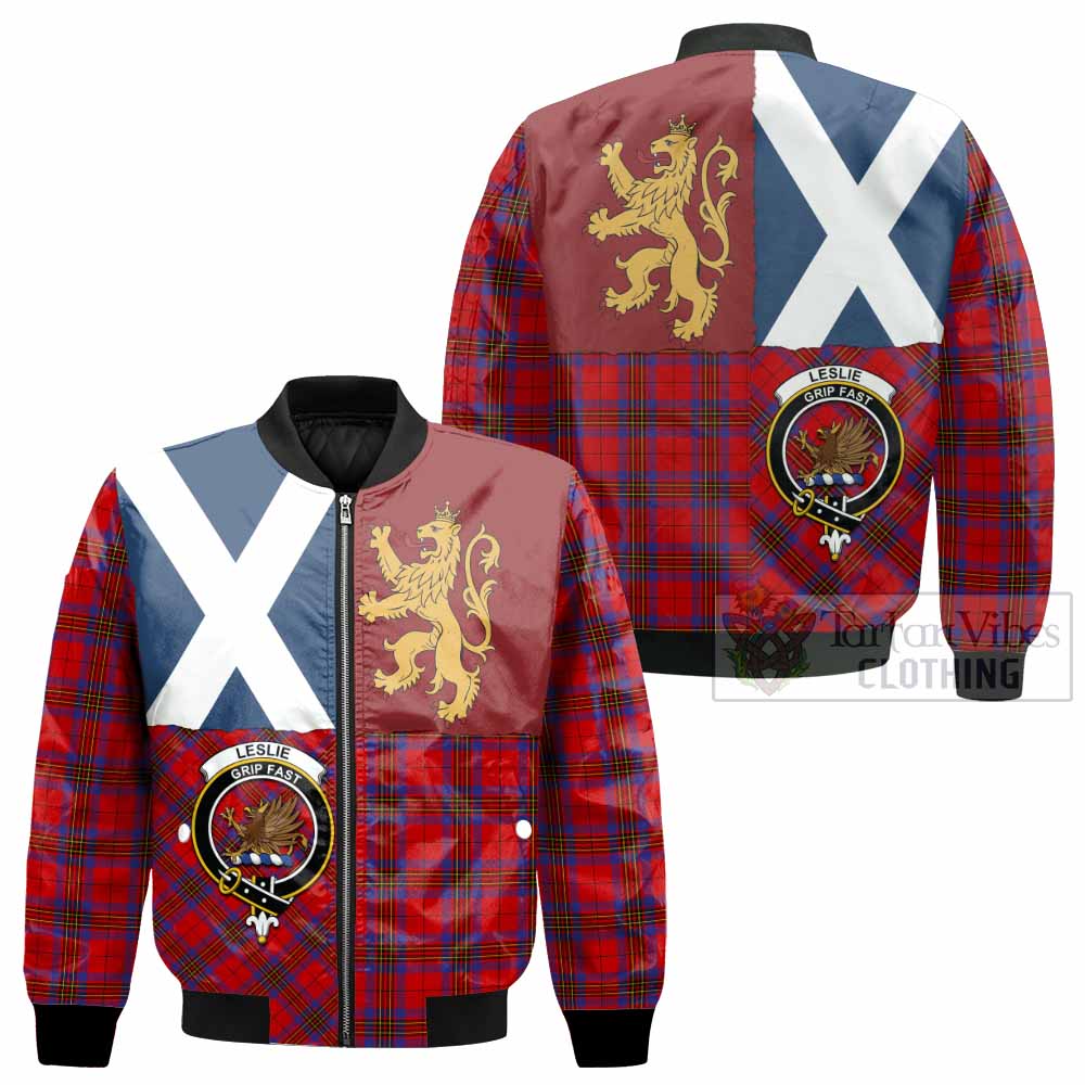 Leslie Crest Tartan Bomber Jacket with Lion Rampant Saltire Style
