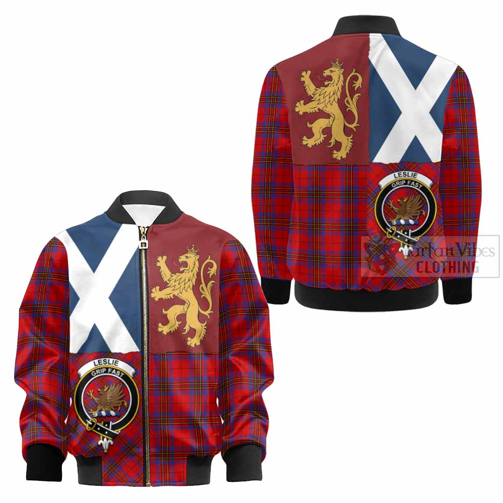 Leslie Crest Tartan Kid Bomber Jacket with Lion Rampant Saltire Style - Tartan Vibes Clothing