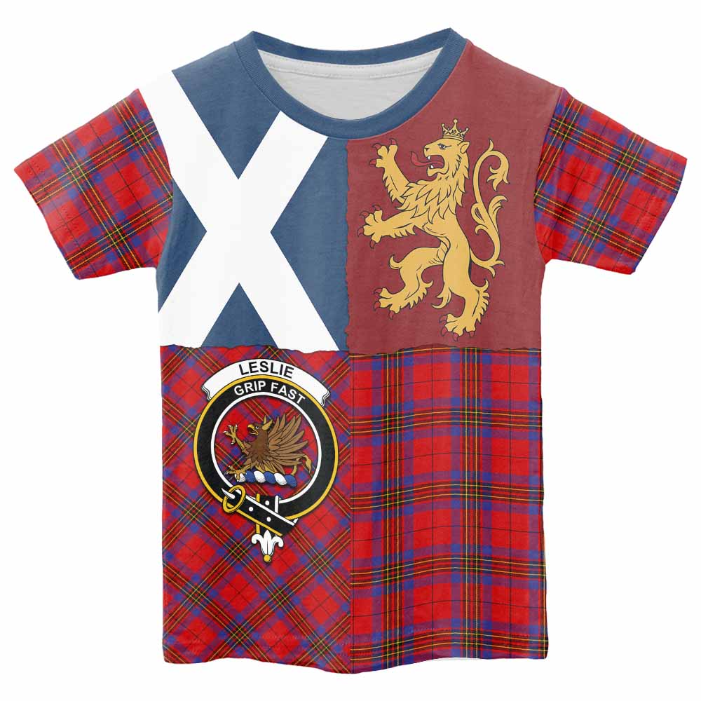 Leslie Crest Tartan Kid T-shirt with Lion Rampant Saltire Style - Tartan Vibes Clothing