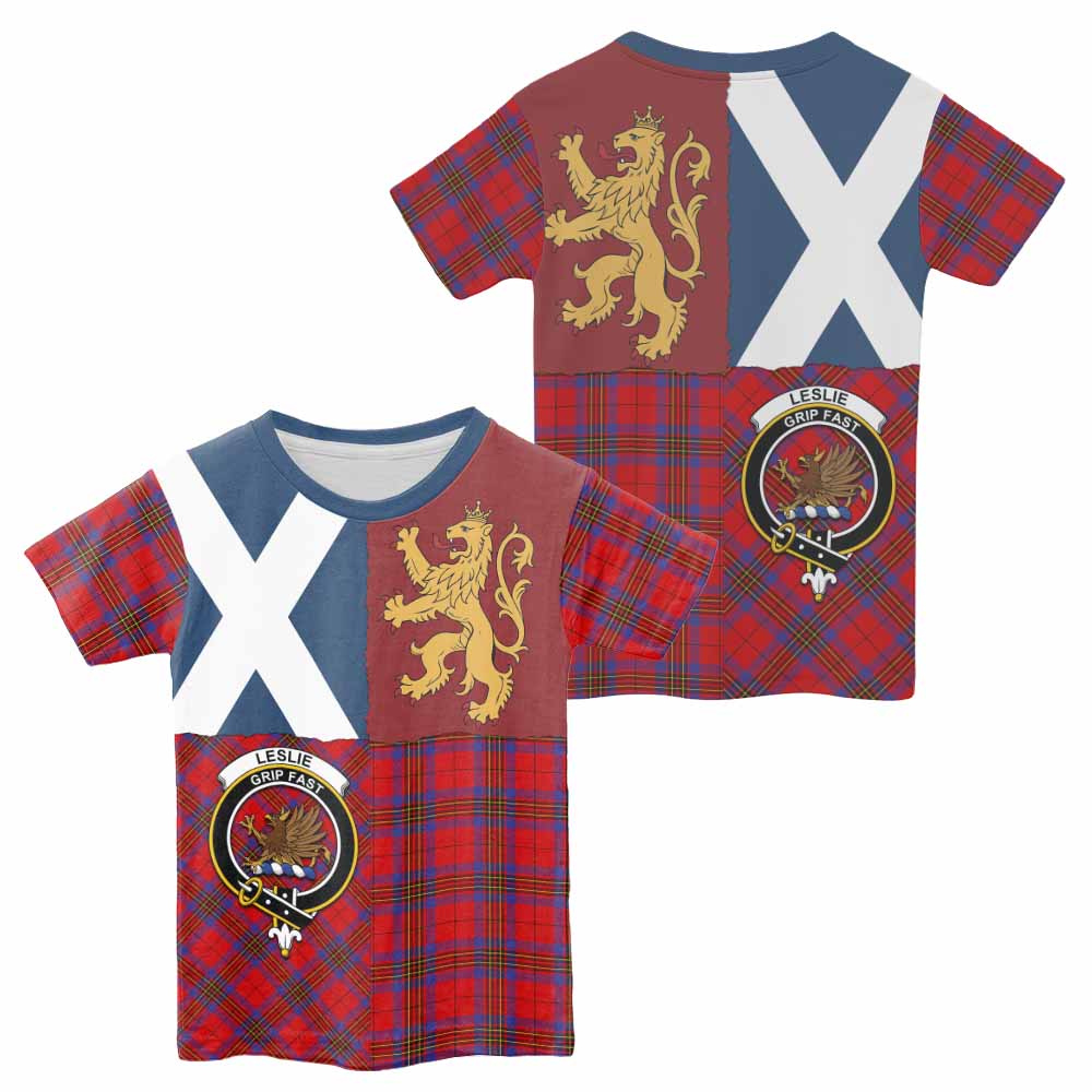 Leslie Crest Tartan Kid T-shirt with Lion Rampant Saltire Style - Tartan Vibes Clothing