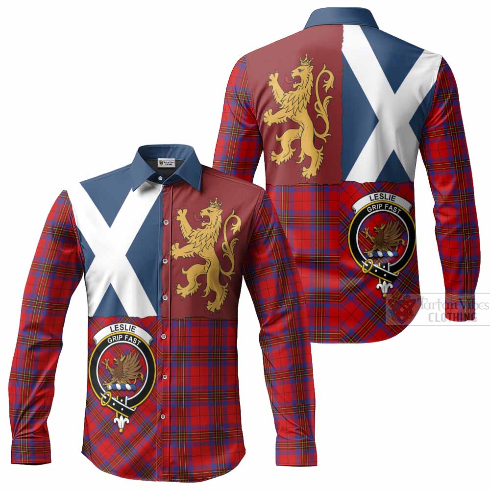 Leslie Crest Tartan Long Sleeve Button Shirts with Lion Rampant Saltire Style