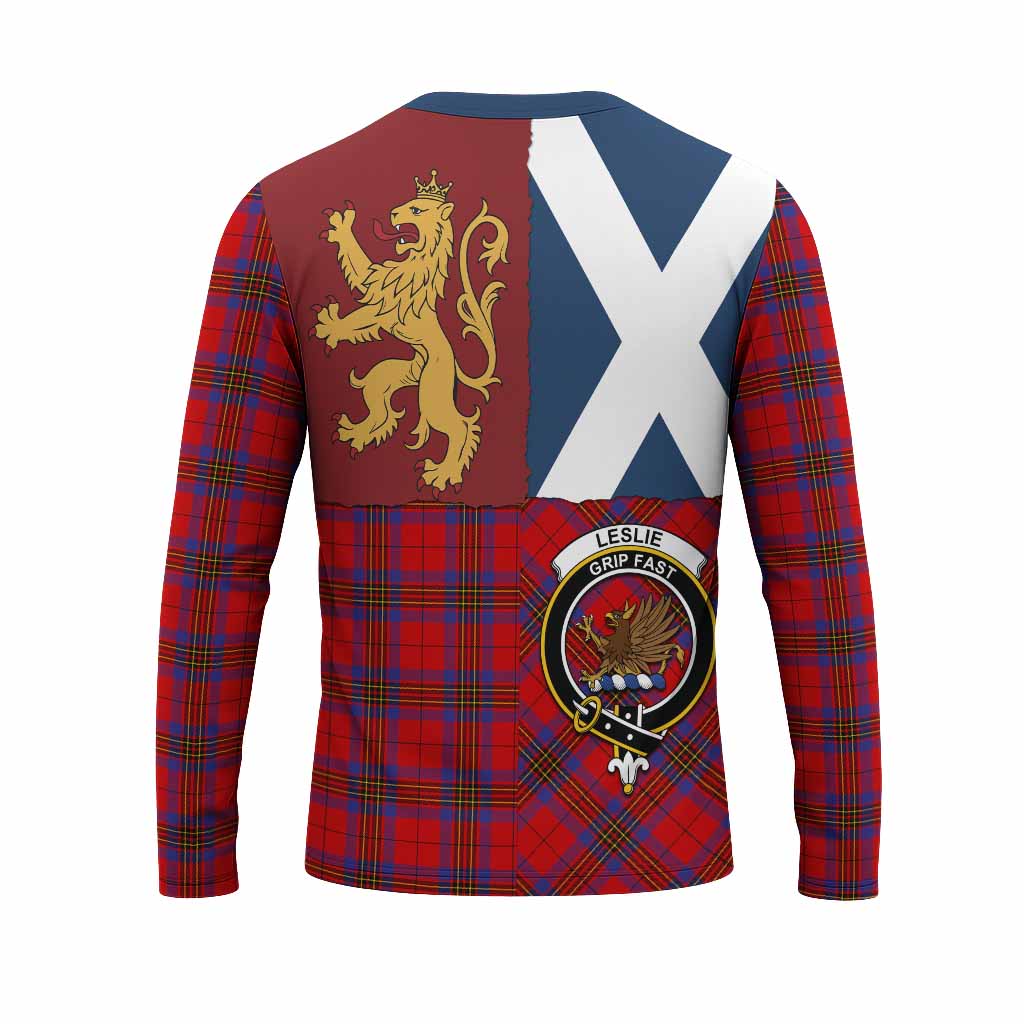 Leslie Crest Tartan Long Sleeve T-Shirt with Lion Rampant Saltire Style