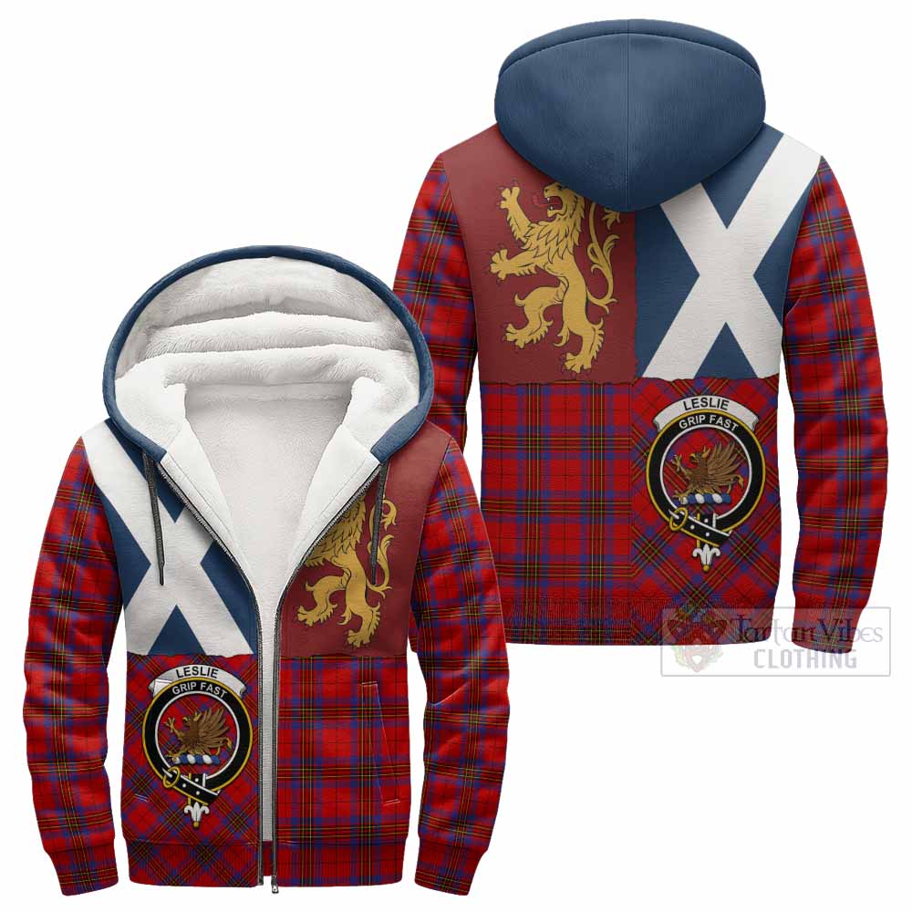 Leslie Crest Tartan Sherpa Hoodie with Lion Rampant Saltire Style