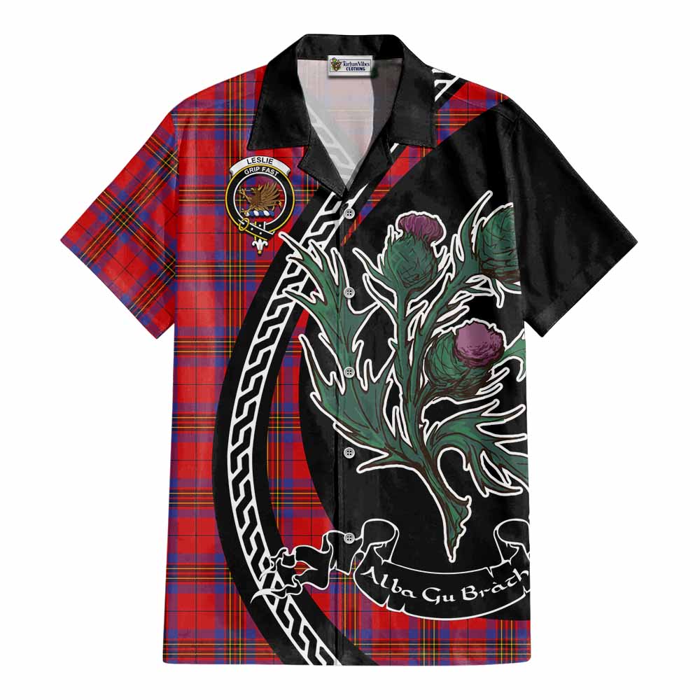 Leslie Family Crest Tartan Cotton Hawaiian Shirt Alba Thistle Inspired - Tartan Vibes Clothing
