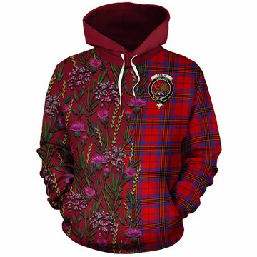 Leslie Family Crest Tartan Cotton Hoodie Scottish Thistle Flower Pattern Half Style