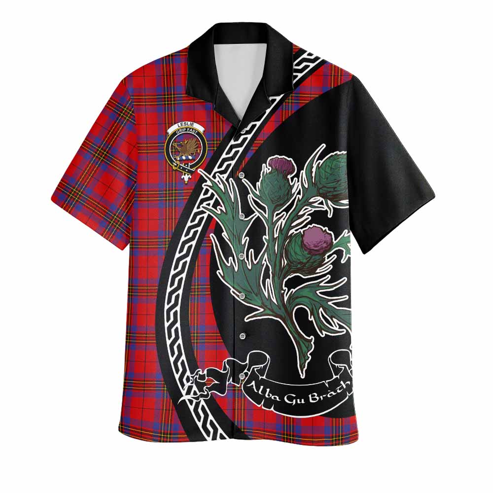 Leslie Family Crest Tartan Hawaiian Shirt Alba Thistle Inspired - Tartan Vibes Clothing