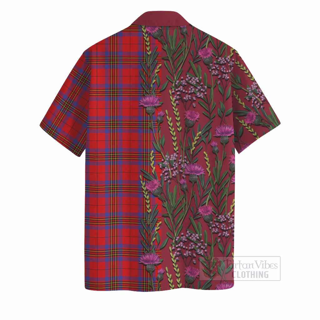 Leslie Family Crest Tartan Hawaiian Shirt Scottish Thistle Flower Pattern Half Style - Tartan Vibes Clothing