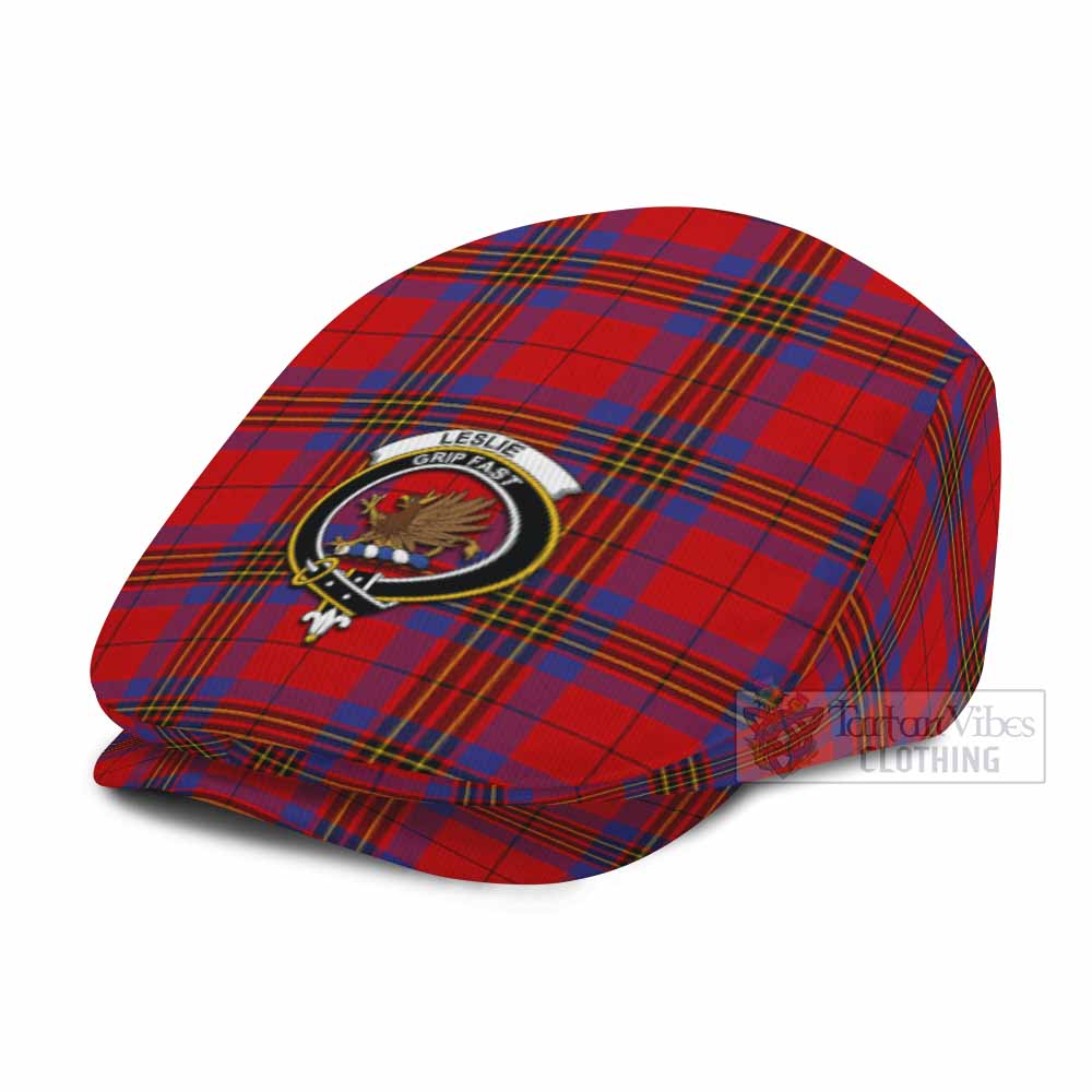 Leslie Family Crest Tartan Jeff Cap, Tartan Flat Cap