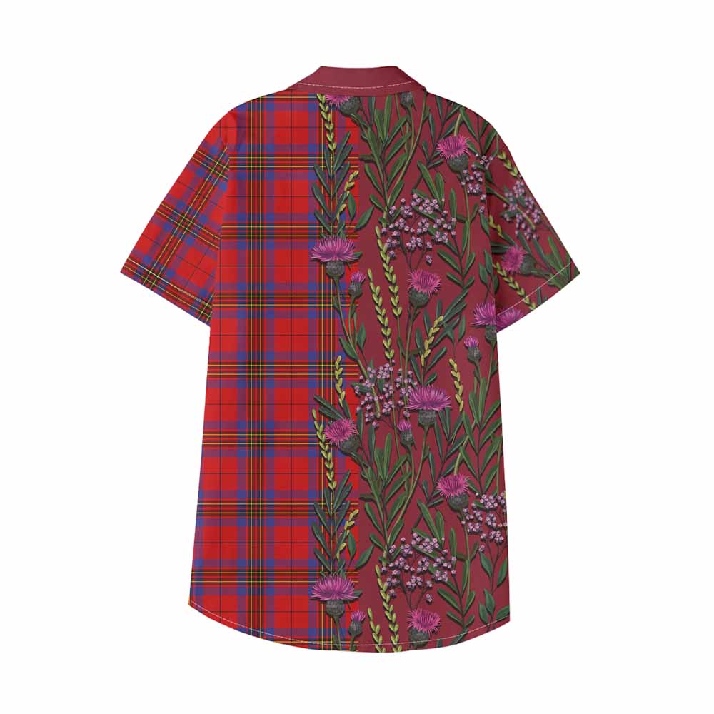 Leslie Family Crest Tartan Kid Hawaiian Shirt Scottish Thistle Flower Pattern Half Style - Tartan Vibes Clothing