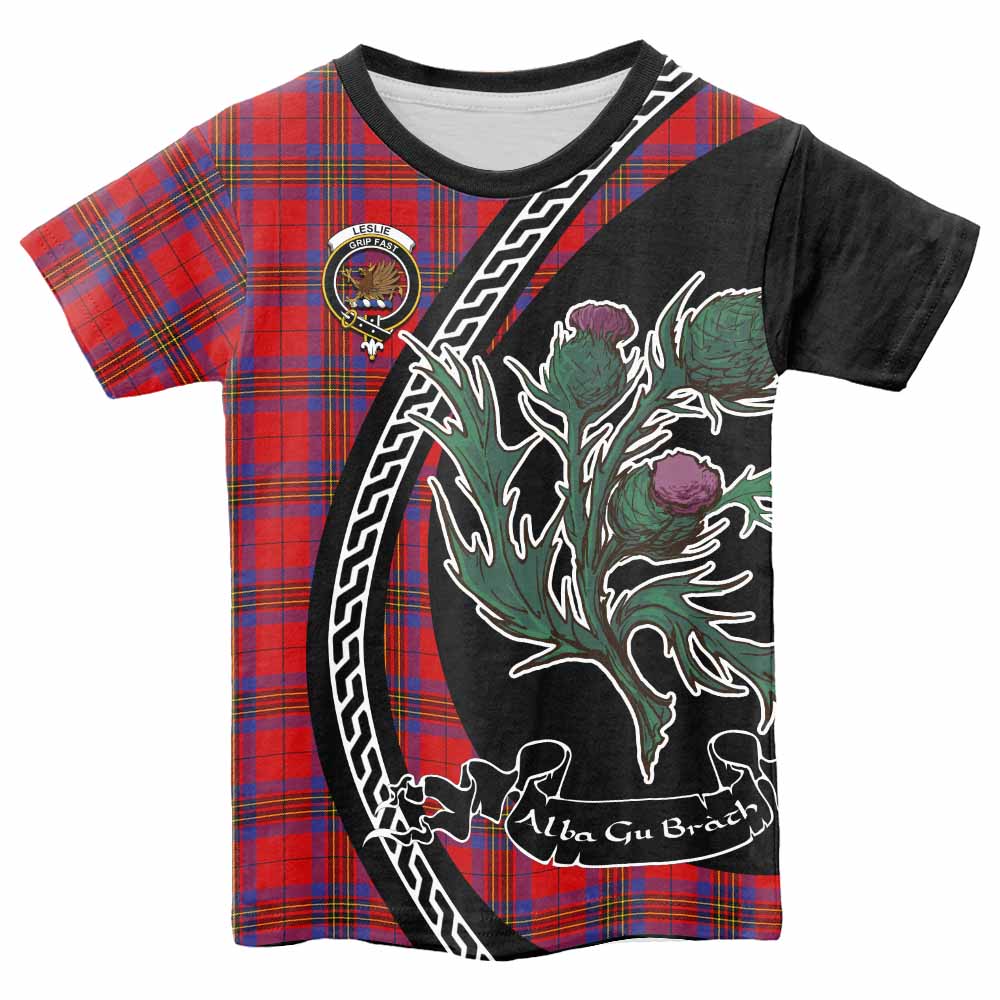 Leslie Family Crest Tartan Kid T-shirt Alba Thistle Inspired - Tartan Vibes Clothing