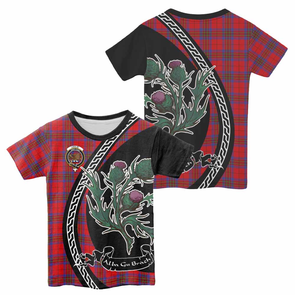 Leslie Family Crest Tartan Kid T-shirt Alba Thistle Inspired - Tartan Vibes Clothing