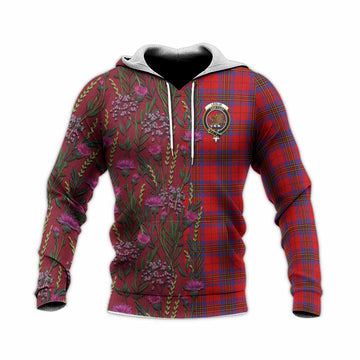 Leslie Family Crest Tartan Knitted Hoodie Scottish Thistle Flower Pattern Half Style