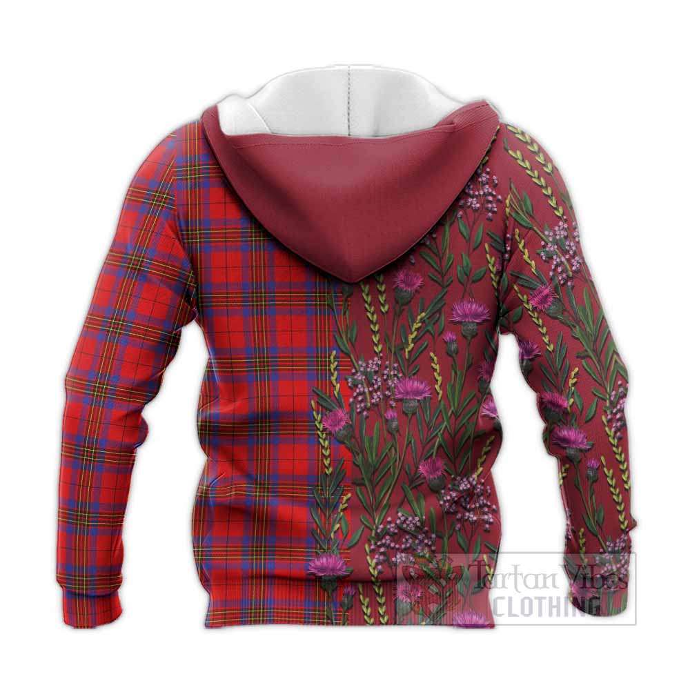 Leslie Family Crest Tartan Knitted Hoodie Scottish Thistle Flower Pattern Half Style - Tartan Vibes Clothing