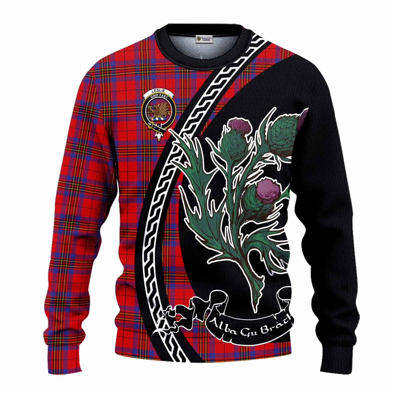 Leslie Family Crest Tartan Knitted Sweater Alba Thistle Inspired - Tartan Vibes Clothing