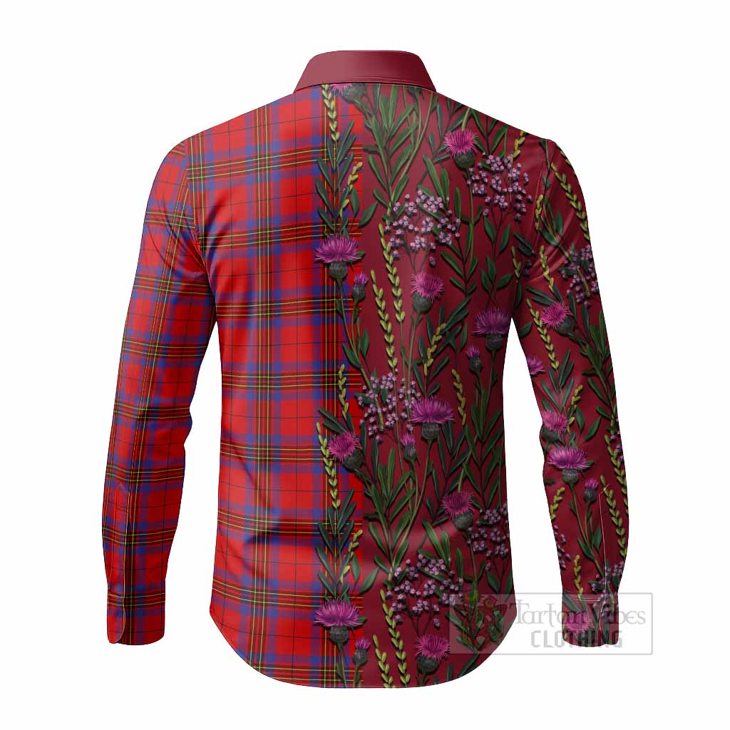 Leslie Family Crest Tartan Long Sleeve Button Shirts Scottish Thistle Flower Pattern Half Style - Tartan Vibes Clothing