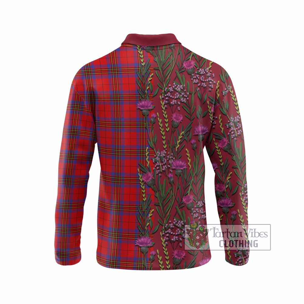Leslie Family Crest Tartan Long Sleeve Polo Shirt Scottish Thistle Flower Pattern Half Style - Tartan Vibes Clothing
