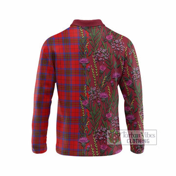 Leslie Family Crest Tartan Long Sleeve Polo Shirt Scottish Thistle Flower Pattern Half Style - Tartan Vibes Clothing