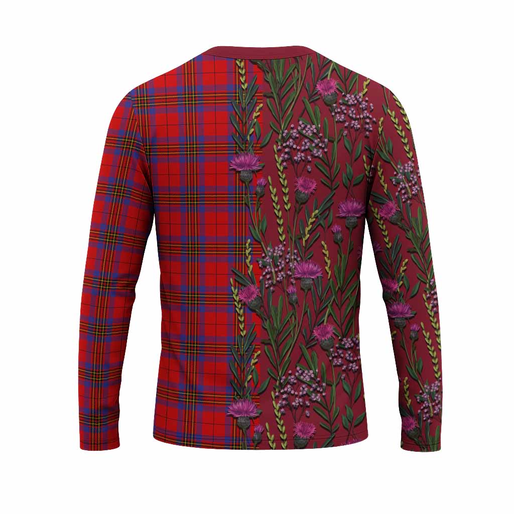 Leslie Family Crest Tartan Long Sleeve T-Shirt Scottish Thistle Flower Pattern Half Style - Tartan Vibes Clothing