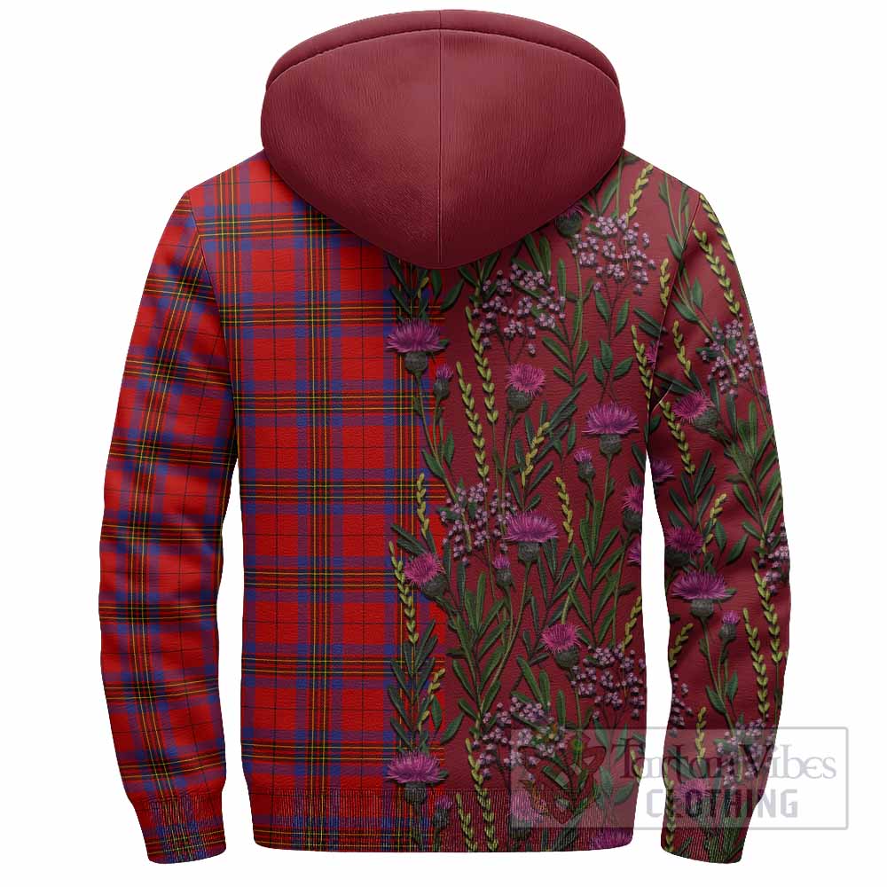 Leslie Family Crest Tartan Sherpa Hoodie Scottish Thistle Flower Pattern Half Style - Tartan Vibes Clothing