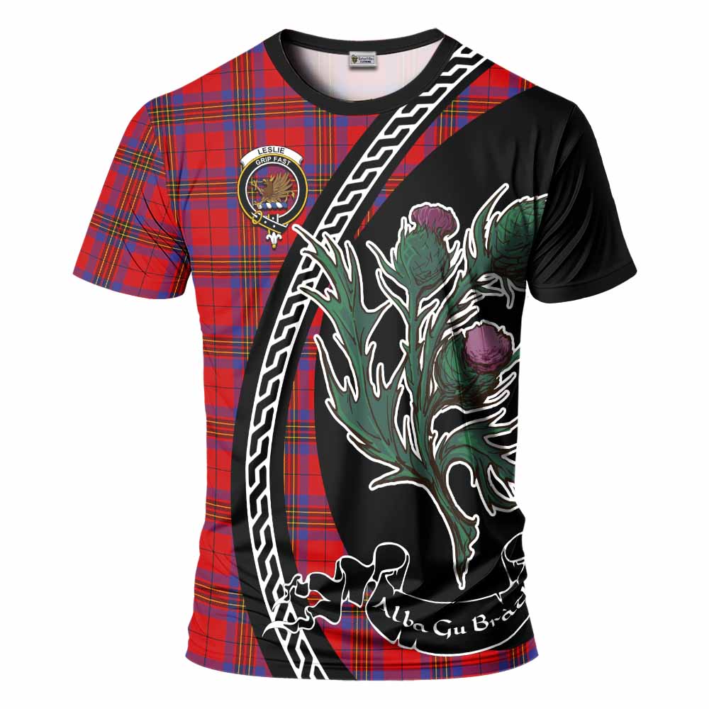 Leslie Family Crest Tartan T-Shirt Alba Thistle Inspired - Tartan Vibes Clothing