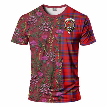 Leslie Family Crest Tartan T-Shirt Scottish Thistle Flower Pattern Half Style - Tartan Vibes Clothing