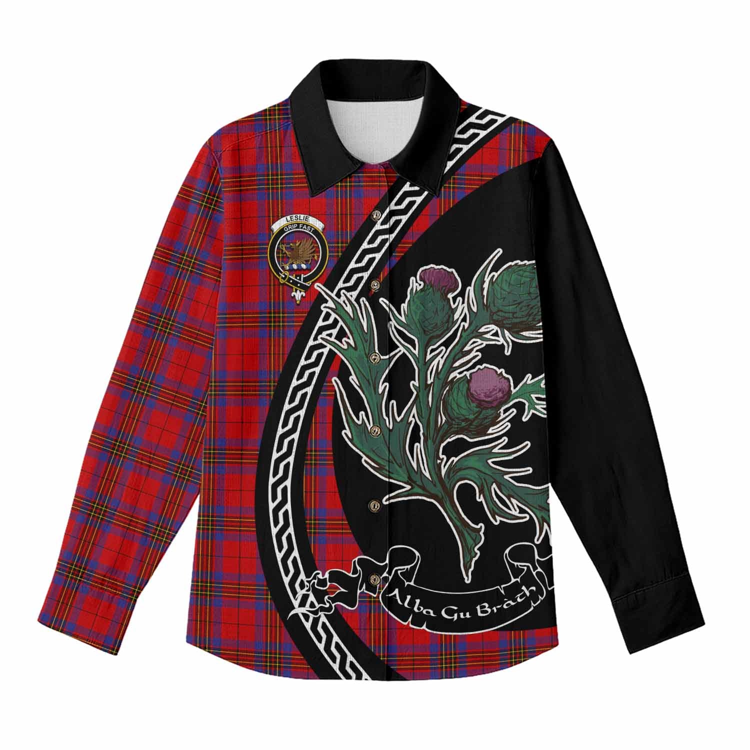 Leslie Family Crest Tartan Women Casual Shirt Alba Thistle Inspired - Tartan Vibes Clothing