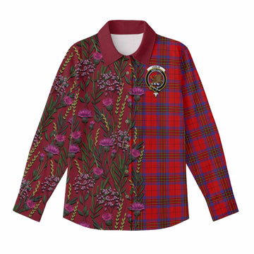 Leslie Family Crest Tartan Women Casual Shirt Scottish Thistle Flower Pattern Half Style