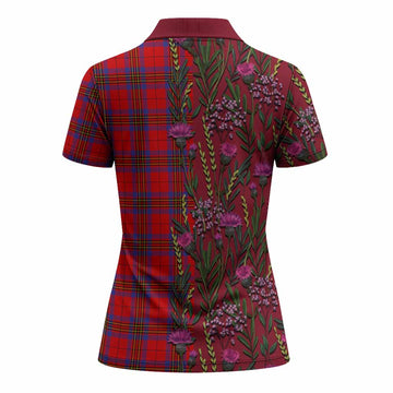 Leslie Family Crest Tartan Women Polo Shirt Scottish Thistle Flower Pattern Half Style