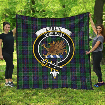 Leslie Hunting Tartan Quilt with Family Crest