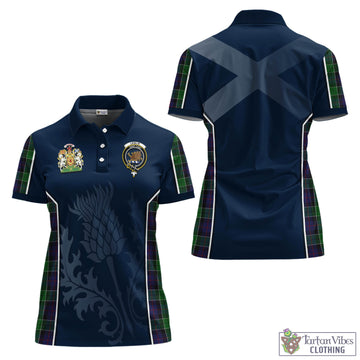 Leslie Hunting Tartan Women's Polo Shirt with Family Crest and Scottish Thistle Vibes Sport Style