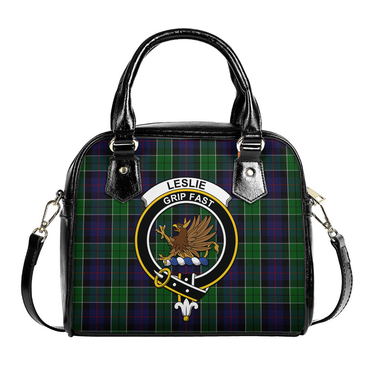 Leslie Hunting Tartan Shoulder Handbags with Family Crest One Size 6*25*22 cm - Tartanvibesclothing
