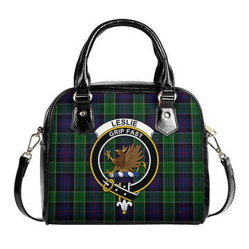 Leslie Hunting Tartan Shoulder Handbags with Family Crest
