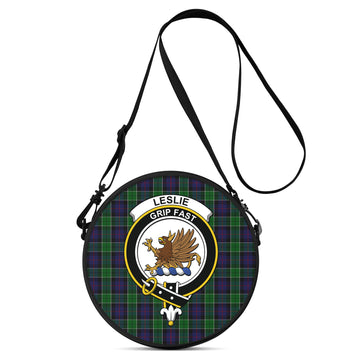 Leslie Hunting Tartan Round Satchel Bags with Family Crest