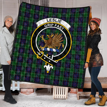 Leslie Hunting Tartan Quilt with Family Crest
