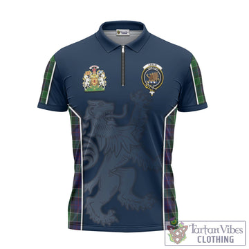 Leslie Hunting Tartan Zipper Polo Shirt with Family Crest and Lion Rampant Vibes Sport Style