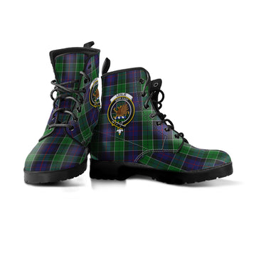 Leslie Hunting Tartan Leather Boots with Family Crest
