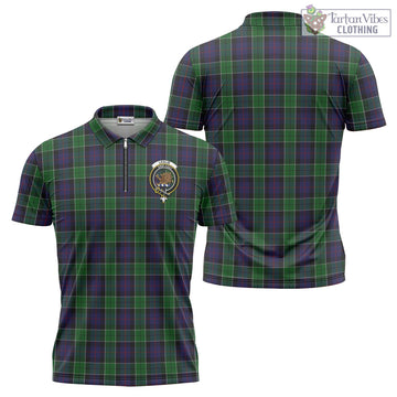 Leslie Hunting Tartan Zipper Polo Shirt with Family Crest
