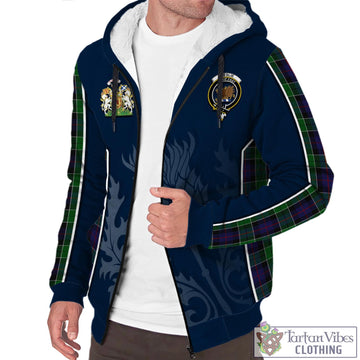 Leslie Hunting Tartan Sherpa Hoodie with Family Crest and Scottish Thistle Vibes Sport Style