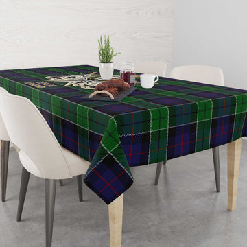 Leslie Hunting Tartan Tablecloth with Clan Crest and the Golden Sword of Courageous Legacy