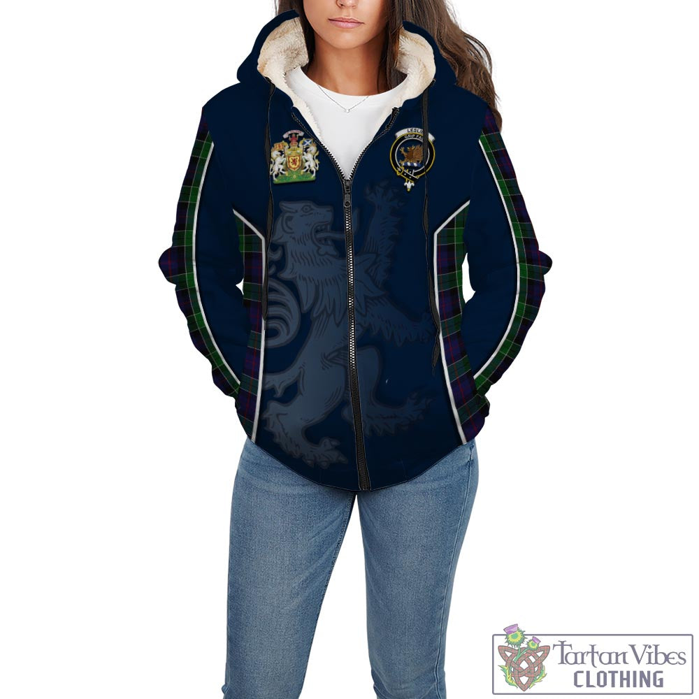 Tartan Vibes Clothing Leslie Hunting Tartan Sherpa Hoodie with Family Crest and Lion Rampant Vibes Sport Style