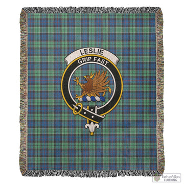 Leslie Hunting Ancient Tartan Woven Blanket with Family Crest