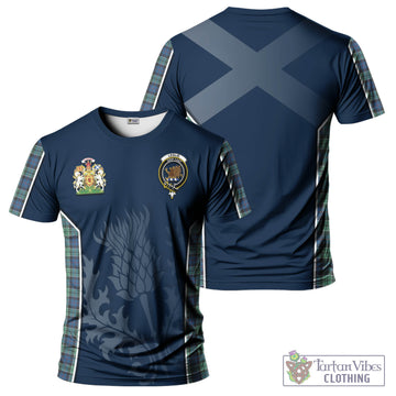 Leslie Hunting Ancient Tartan T-Shirt with Family Crest and Scottish Thistle Vibes Sport Style
