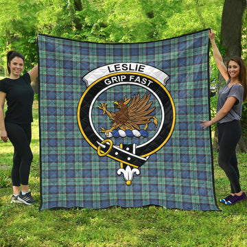 Leslie Hunting Ancient Tartan Quilt with Family Crest